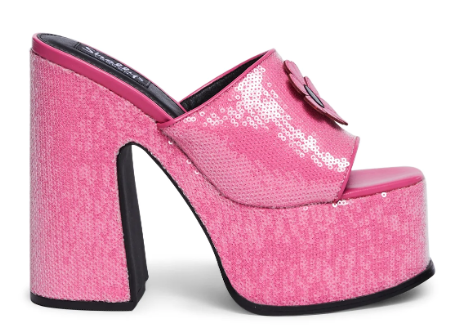 Pink Floral Sequin Platform Mules New - Sz 8