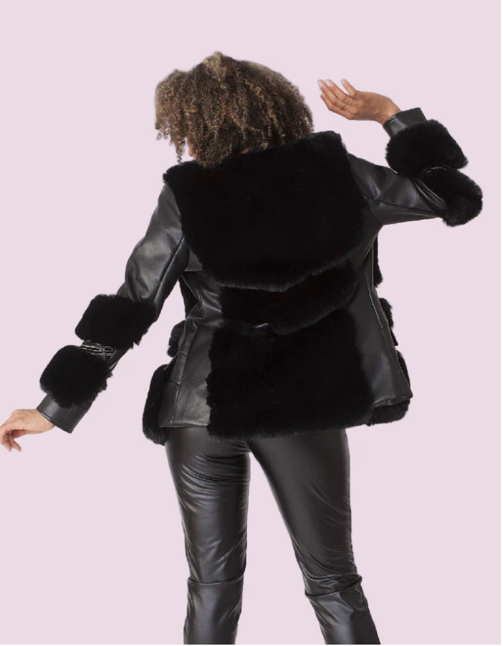 Faux Leather Jacket with Faux Fur Trim