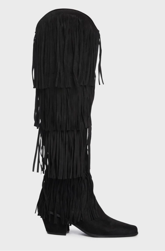 Black Fringe Cowgirl Boots - Sz 6