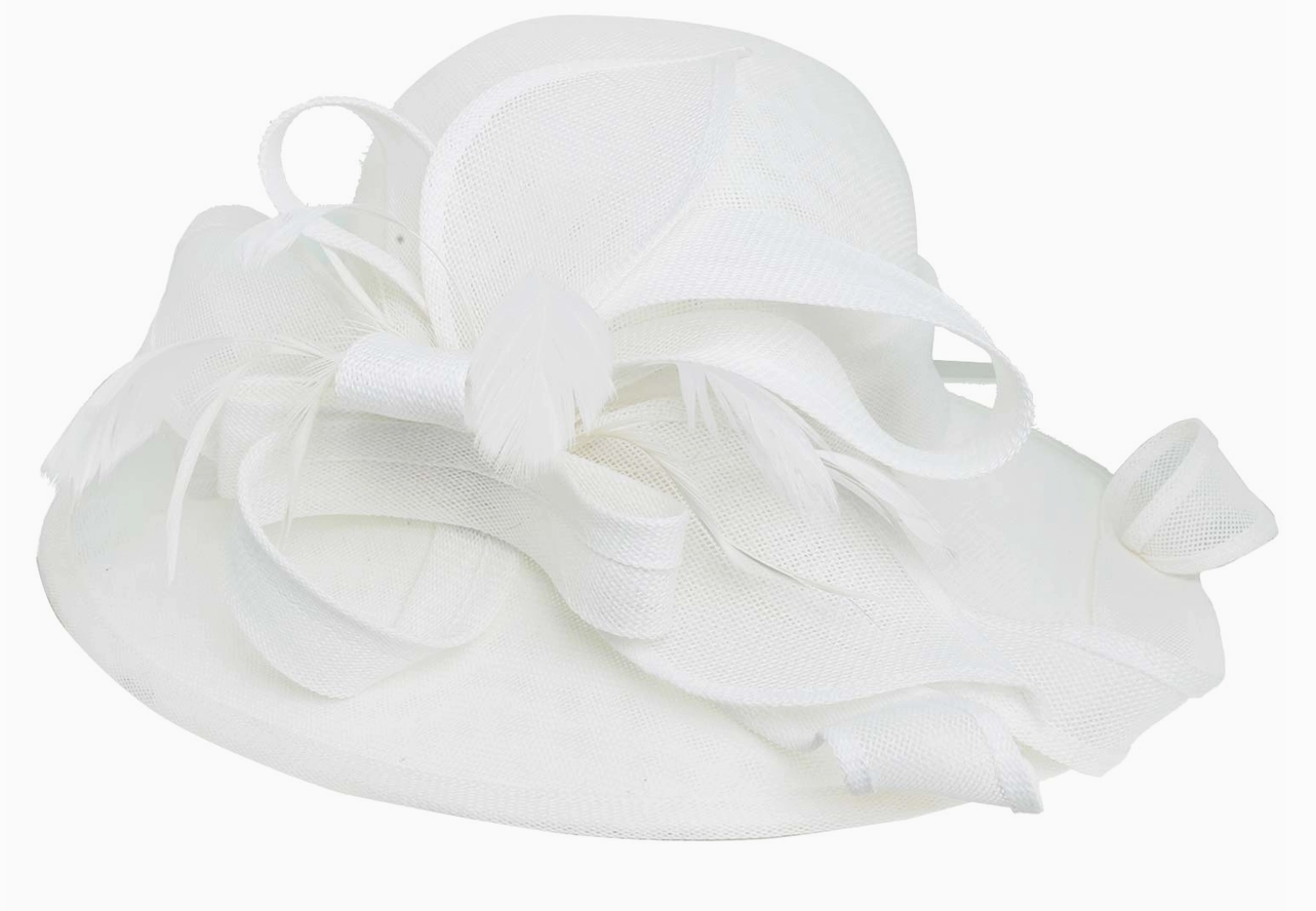 Sinamay Ribbon Embellished Hat - White