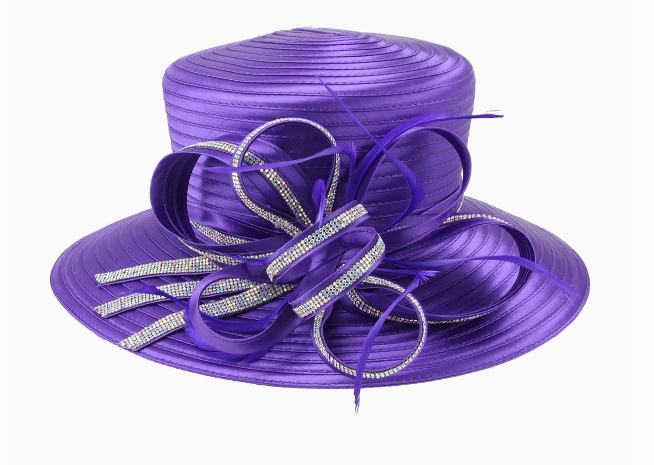 Ribbon Braid and Bling Boater Hat - Purple