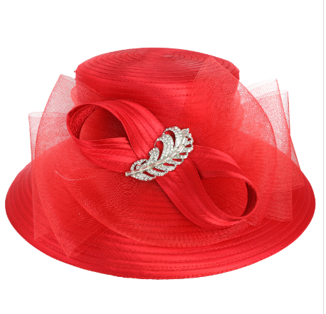 Braid and Brooch Fancy Hat - Red