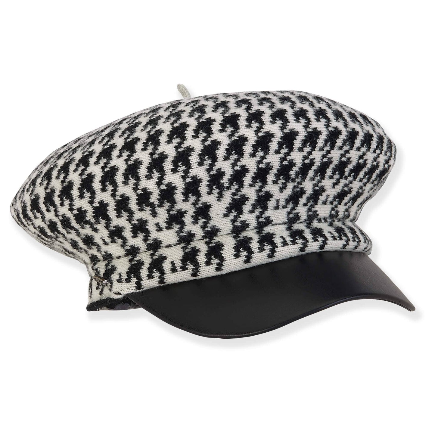 Wool Houndstooth Newsboy Hat