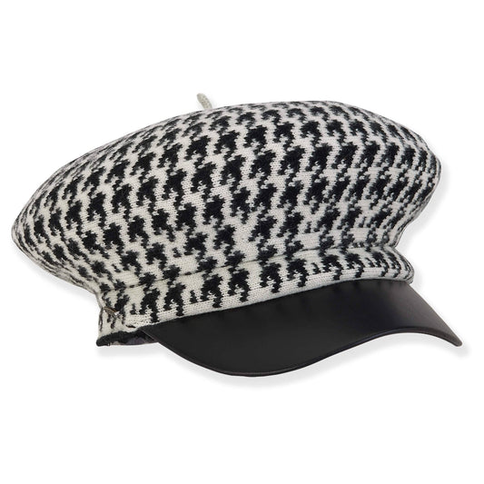 Wool Houndstooth Newsboy Hat